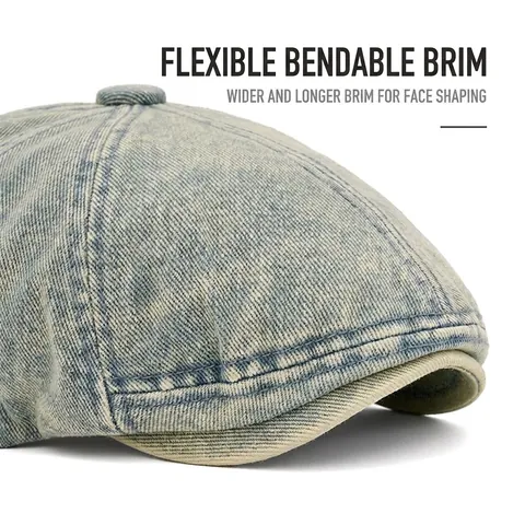 Vintage Washed Denim Flatcap Verstellbare Baumwolle Ivy Hat Retro Newsboy Style Für Herren Damen Lässige Outdoor Kappe