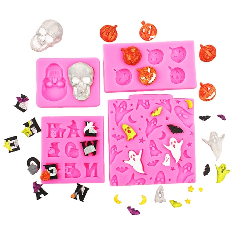 Halloween Theme Silicone Mold For Fondant Chocolate Cake Decorating Skull Bat Pumpkin Ghost Spider Web DIY Handcraft
