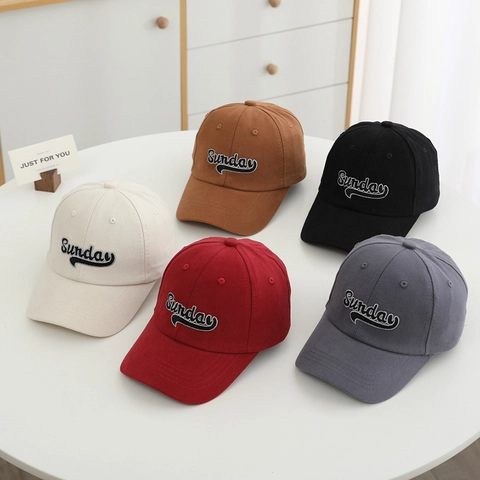 Kids Baseball Cap Sunday Letter Embroidery Polyester Sun Hat Adjustable Curved Brim Casual Fashion For Toddlers