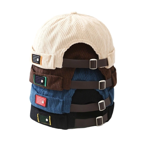 Gorro Docker De Pana Retro Sombrero Sin Ala Estilo Vintage Color Sólido Correa De Cuero Ajustable Para Hombres Mujeres