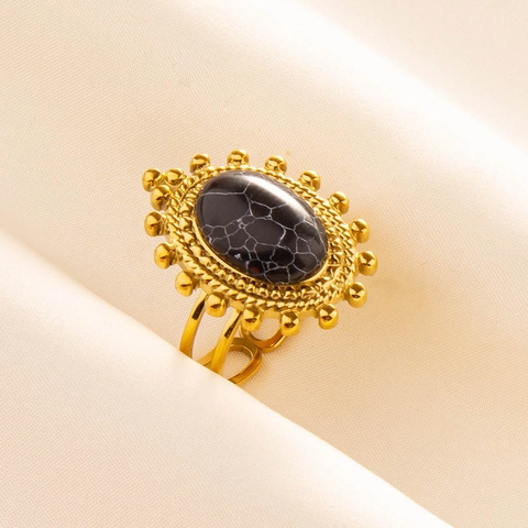 Bohemian Vintage Ovaler Kunststein Ring Edelstahl Verstellbares Offenes Band Ethnischer Schmuck Damen Herren