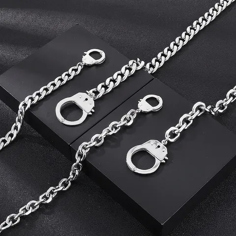 Collana Con Pendente Manette Acciaio Inossidabile Catena Curb Hip Hop Punk Gioielli Streetwear Per Uomo Donna