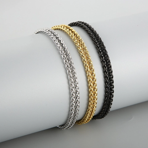 Stainless Steel Wheat Chain Necklace Braided Spiga Link For Men Women Jewelry Minimalist Fashion Versatile Accessory