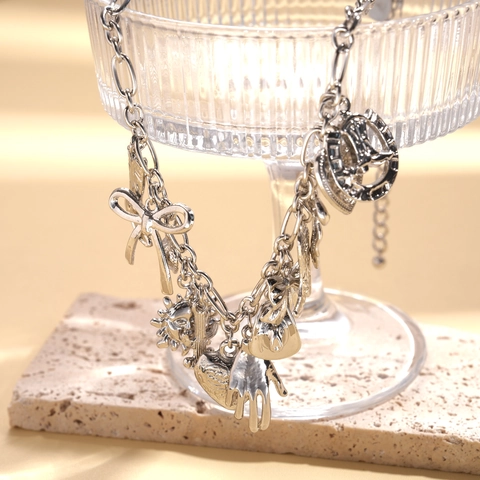 Vintage Western Multi Charm Halskette Für Damen Metallic Sonne Herz Cowboy Stiefel Kaktus Anhänger Figaro Kette Schmuck
