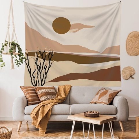 Arazzo Da Parete Paesaggio Astratto Design Sole Montagna Poliestere Boho Minimalista Stile Nordico Decorazione Per Camera Da Letto
