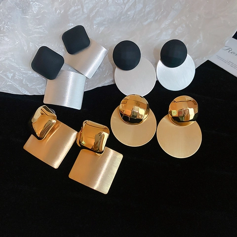 Geometrische Quadratische Runde Minimalistische Mode Legierung Ohrringe Mit Silbernen Ohrsteckern Gold Vergoldet Für Frauen Trendy