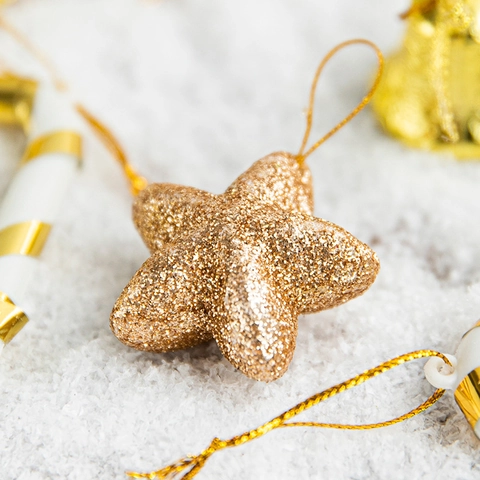 Ornamenti Appesi Natale Plastica Galvanizzata Glitter Stella Campana Bastoncino Zucchero Segno Lettera Palla Decoro Albero