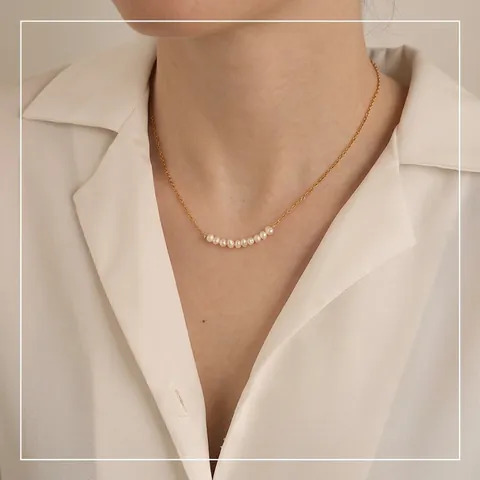 French Vintage Freshwater Pearl Pendant Necklace Elegant Copper Gold Plated Minimalist Choker For Women Neck Jewelry Gift