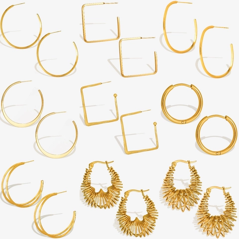 Orecchini a Cerchio Vintage in Acciaio Inossidabile a Spirale per Donna Minimalista Geometrico Cavo Tondo Quadrato Gioielli di Moda Regalo