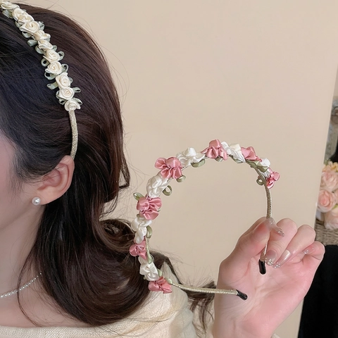 Serre-tête À Fleurs De Rose En Tissu Fait Main 3D Ruban Floral Élégant Style Français Accessoires Cheveux Femmes