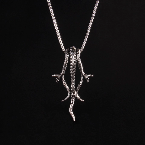 Exaggerated Mamba Snake Pendant Necklace Alloy Pendant Stainless Steel Chain Gothic Punk Jewelry Unisex
