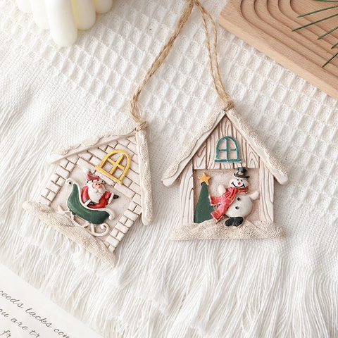 Addobbi Natalizi In Resina Retro Pupazzo Di Neve Babbo Natale Casa Dipinti A Mano Decorazioni Per Albero Di Natale