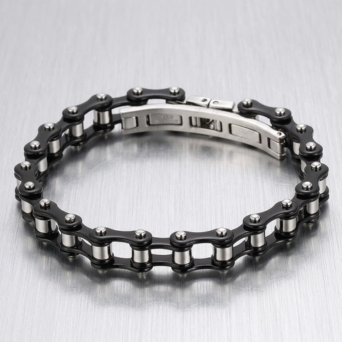 Bracelet Chaîne De Vélo En Acier Inoxydable Pour Hommes Style Industriel Punk Rock Bracelet Moto Bicolore Bijoux