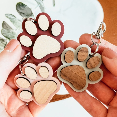 Süßer Pfotenabdruck Schlüsselanhänger Holz Acryl Tierfußabdruck Taschenzubehör Kreatives Geschenk Für Katzen Hunde Liebhaber