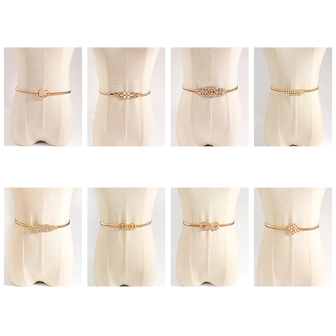Elastic Metal Waist Chain Belt Women Alloy Rhinestone Artificial Pearl Heart Flower Buckle Dress Decoration Elegant Fashion Accessory