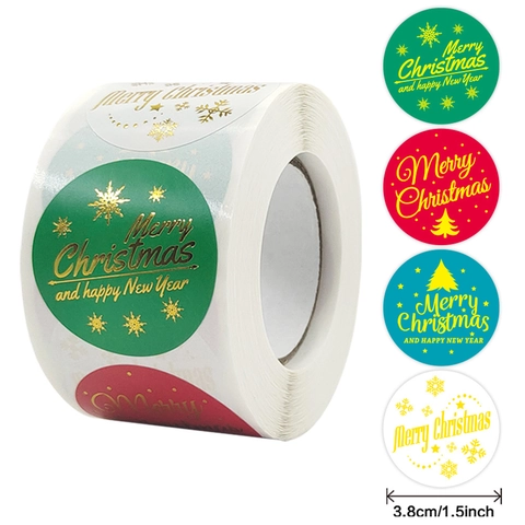 Autocollants De Noël Feuille D Or Étiquettes Rondes Auto Adhésives Pour Emballage Cadeau Scellage D Enveloppe Décoratif