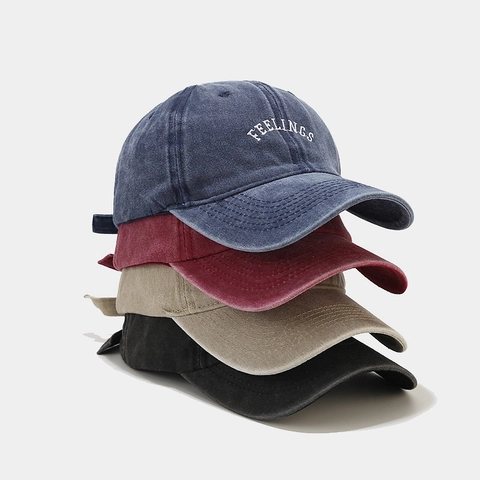 Cappellino Da Baseball Vintage In Cotone Lavato Ricamo Feelings Regolabile Retro Dad Hat Streetwear Unisex