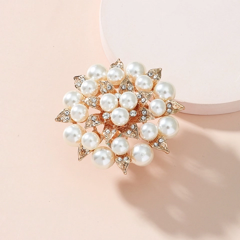 Vintage Flower Statement Ring Alloy Rhinestone Faux Artificial Pearl Adjustable Finger Jewelry Women Fashion