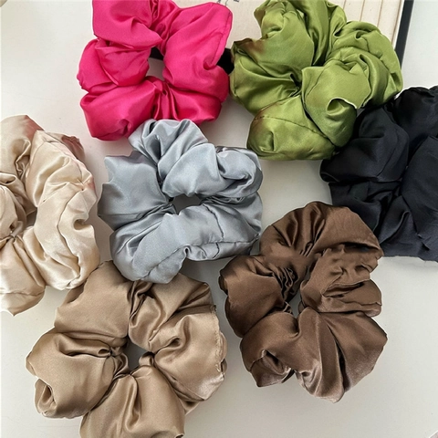Oversized Satin Scrunchie Solid Color Elastic Hair Tie Smooth French Vintage Accessory For Women