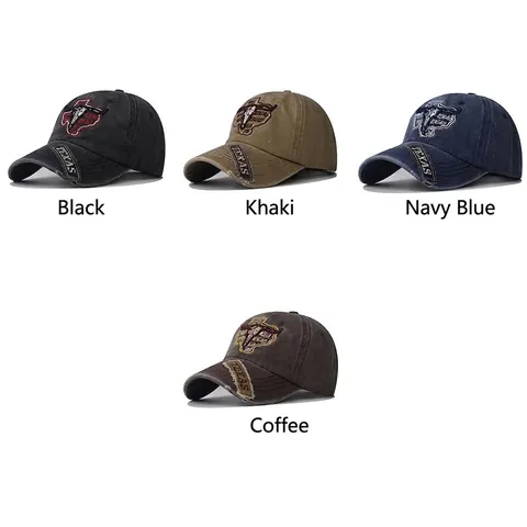 Washed Cotton Baseballkappe Vintage Distressed Texas Bull Head Stickerei Verstellbare Outdoor Sport Sonnenhut Unisex