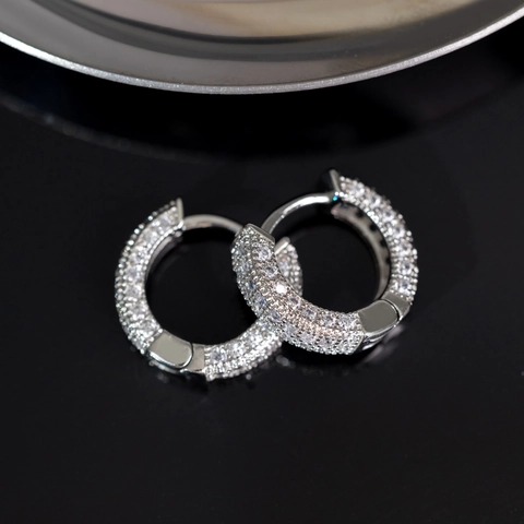 Micro Pave Cubic Zirconia Copper Hoop Earrings Iced Out Hip Hop Style Geometric Huggie Jewelry For Unisex