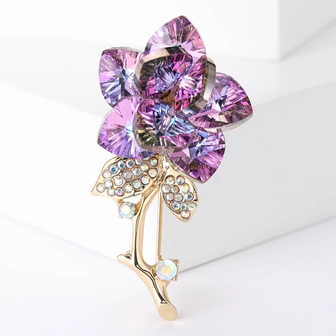 Elegante Spilla a Forma di Rosa in Cristallo Lega di Strass Fiore Spilla Elegante Corsage per Matrimonio Festa Banchetto Donna Gioielli di Moda Accessori Regalo