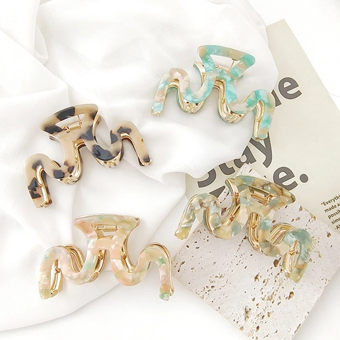 Grande Molletta Per Capelli Ondulata A Forma Di Serpente Acetato Metallo Retrò Tartaruga Marmo Texture Shark Jaw Per Donna