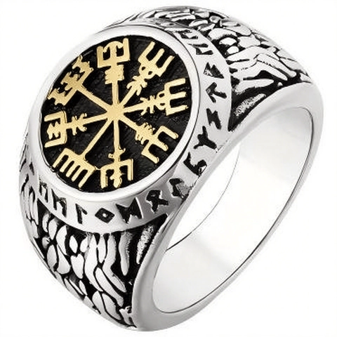 Viking Compass Ring Stainless Steel Nordic Mythology Vegvisir Valknut Rune Vintage Punk Jewelry For Men