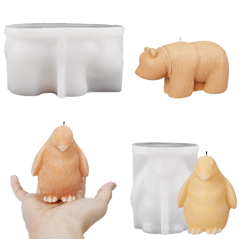 3D Polar Bear Penguin Animal Shape Silicone Mold For DIY Handmade Scented Candle Soap Plaster Resin Home Decoration
