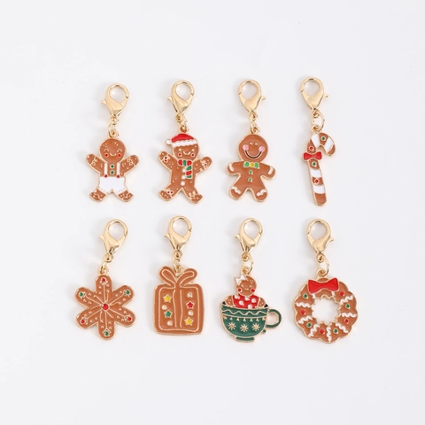 Alloy Enamel Christmas Charms Gingerbread Man Snowflake Candy Cane Pendant For DIY Jewelry Making Keychain Hanging Decoration