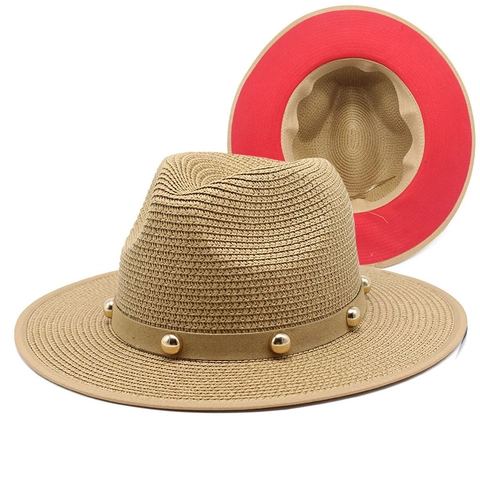 Cappello Fedora Panama In Paglia Con Fondo Rosso Fascia Motivo Etnico Vintage Protezione UV Estate Spiaggia Per Donne Uomini