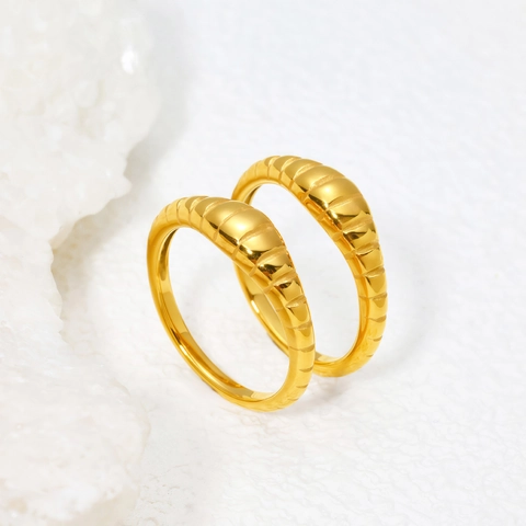 Croissant Textuur Ring Roestvrij Staal Verguld Geribbeld Chunky Band Minimalistisch Frans Retro Vintage Sieraden Voor Vrouwen