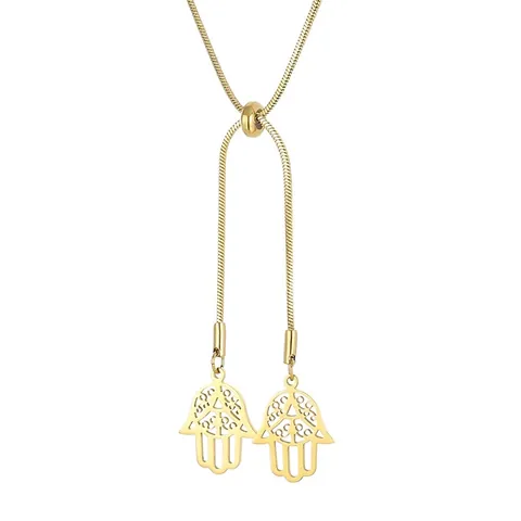 Collar Con Colgante Mano De Hamsa Acero Inoxidable Cadena De Serpiente Ajustable Joyería Mano De Fatima Para Mujer