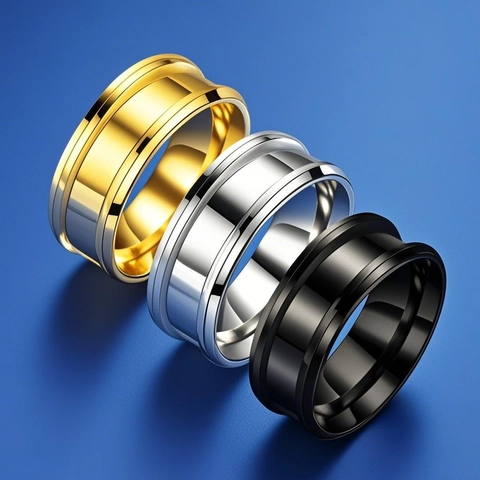 Anillo De Acero Inoxidable Ancho Borde Biselado Ranura Minimalista Moda Pulido Espejo Joyería Unisex