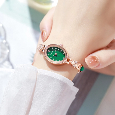 Orologio Da Polso Donna Quadrante Ovale Verde Smeraldo Lega Metallo Strass Elegante Stile Di Lusso Orologio Al Quarzo