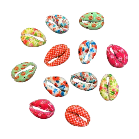 Printed Natural Conch Shell Beads With Slit Floral Plaid Pattern For DIY Jewelry Making Bracelet Necklace