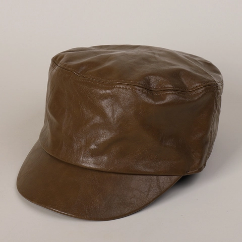 PU Leder Cadet Cap Flachkopf Reitmütze Verstellbar Newsboy Stil Retro Winter Warm Für Herren Damen Klassisch
