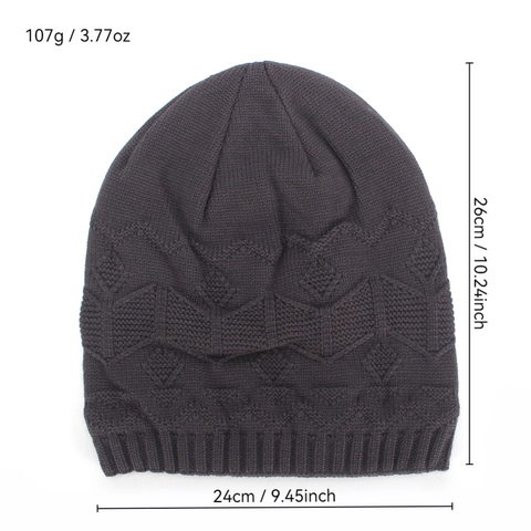 Men Knit Beanie Hat Acrylic Winter Warm Fleece Lined Slouchy Windproof Outdoor Cycling Diamond Pattern Geometric