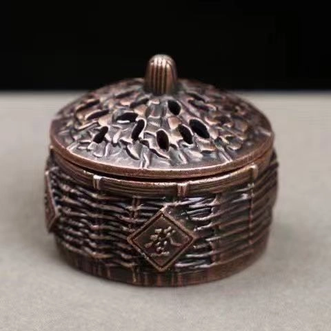 Mini Bruciatore Incenso Stile Cinese Vintage Lega Metallo Trama Intrecciata Incensiere Portatile Con Coperchio Forato
