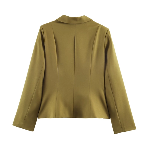 Olijfgroene Dames Blazer Lange Mouwen Revers Slim Fit Polyester Kantoor Zakelijk Casual Elegante Jas