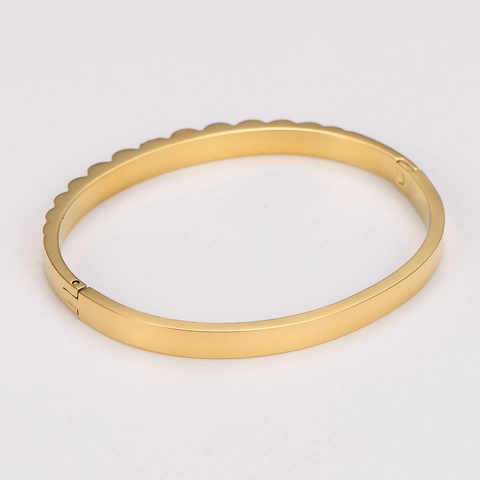 Bracelet Jonc En Acier Inoxydable Plaqué Or Pour Femmes Motif Vague Avec Zircon Bijoux De Mode Minimalistes
