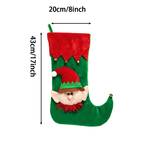 Calza Di Natale Elfo Sacchetto Regalo Velluto Poliestere Ornamento Appeso Camino Albero Di Natale Decorazione Rosso Verde Campanello