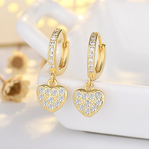 Zirconia Inlaid Copper Hoop Earrings For Women Elegant Heart Flower Evil Eye Crown Drop Earrings Fashion Jewelry Gift