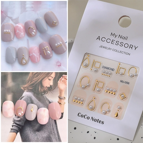 3D Nail Art Stickers Alloy Faux Artificial Pearl Rhinestone Decals Self Adhesive Luxury Manicure Jewelry Decoration Geometric Shape