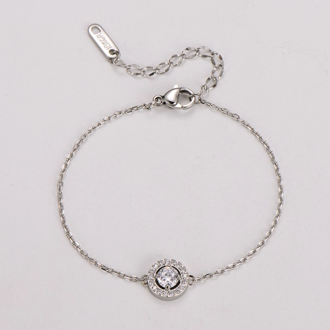 Fashion Round Zircon 304 Stainless Steel Jewelry Set For Women Gold Silver Rose Gold Plated Halo Bracelet And Stud Earrings Elegant Daily Accessories