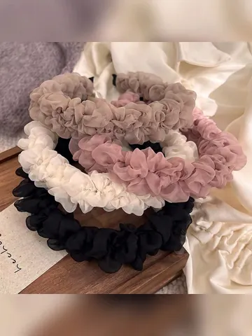 Diadema De Organza Fruncida Malla Plisada Gasa Aro Para El Pelo Elegante Color Sólido Estilo Hada Para Mujeres Niñas