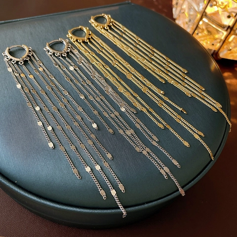 Elegante Lange Quastenohrringe Mit 925 Sterlingsilber Ohrstecker Kupfer Paillettenkette Minimalistische Mode Für Damen