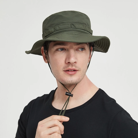 Outdoor Polyester Bucket Hat Quick-Dry Waterproof Breathable Sun Hat With Adjustable Wind Rope For Fishing Hiking Men Women