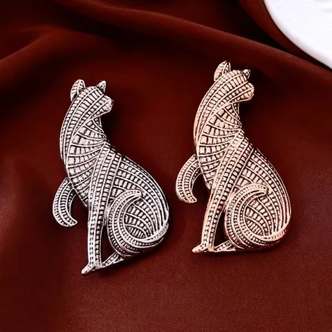 Spilla Gatto Artistica Lega Placcata Oro Rosa Trama Geometrica Intrecciata Spilla Animale Vintage Per Abito Da Donna