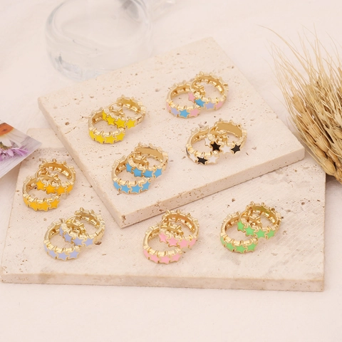 Star Hoop Earrings Colorful Enamel Copper Gold Plated Ear Buckles Star Shape Fashion Jewelry For Women